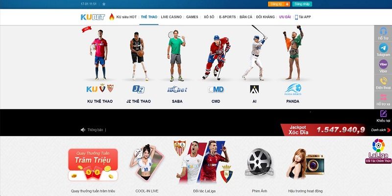 Top các sảnh cược thể thao có tại nhà cái Kubet